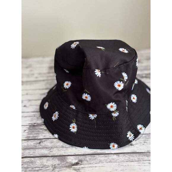 Alice & Olivia Black Daisy Bucket Hat Reversible Fab Fit Fisherman Flower - Picture 2 of 7